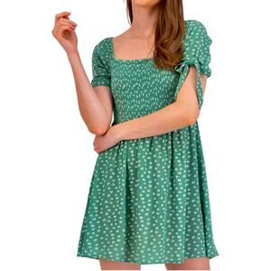 American Eagle Outfitters AE Floral Tie-Sleeve Smocked Mini Dress Size M NWT